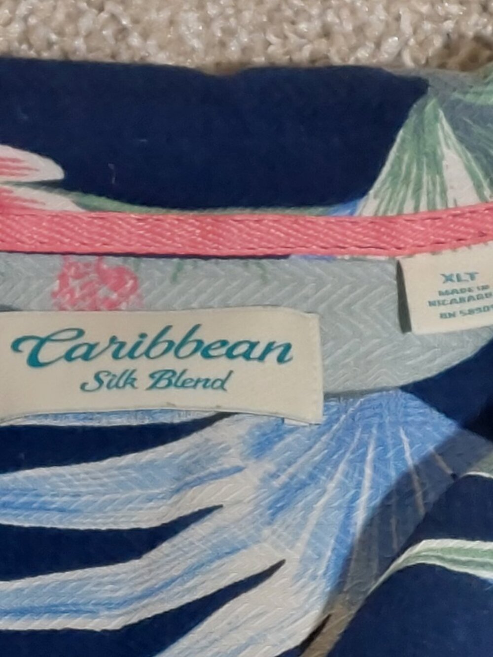 Caribbean Silk Blend Linen Tropical  Resort Button Up Shirt Size XLT - Picture 6 of 7